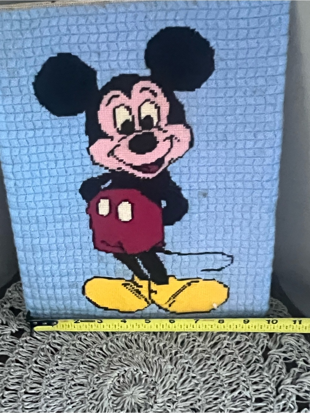 Vintage Blue Mickey Mouse Needlepoint Wall Panel NOT framed- flaws - Picture 6 of 6